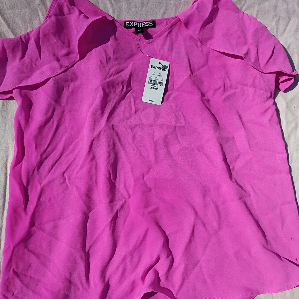 Express Vibrant Pink Ruffle Blouse - Picture 2 of 4